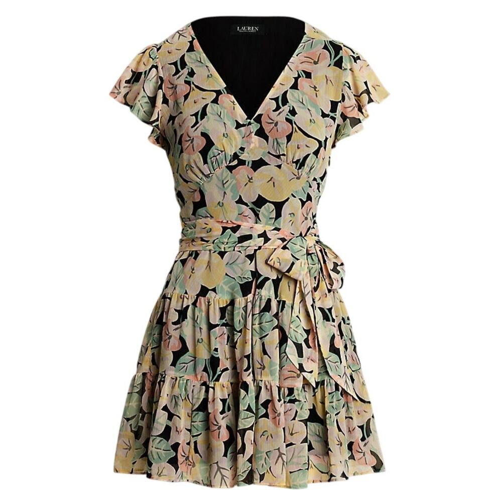 Lauren Ralph Lauren Floral Georgette Tiered Dress Womens 12 Feminine Ruffle NWT